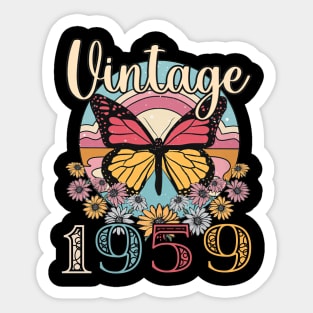 Floral Butterfly Retro Vintage 1959 64th Birthday Sticker